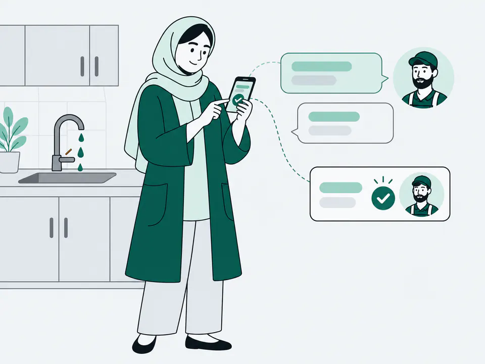 زنی روی گوشی با متخصص گفتگو می‌کند و یکی از پیشنهادها را با تیک تایید می‌پذیرد.